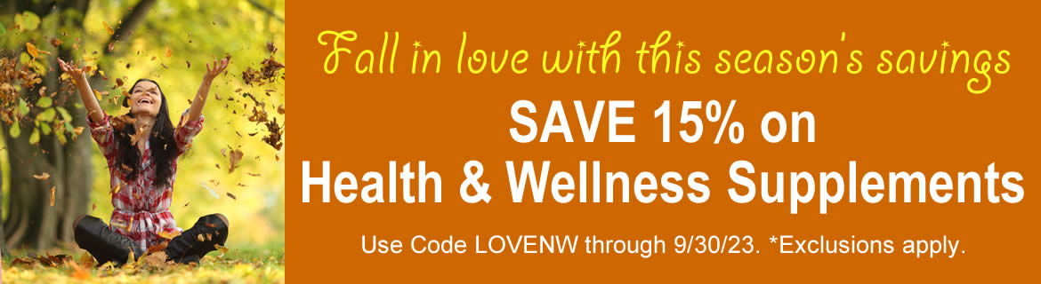 Save 15% on Health & Wellness Supplements