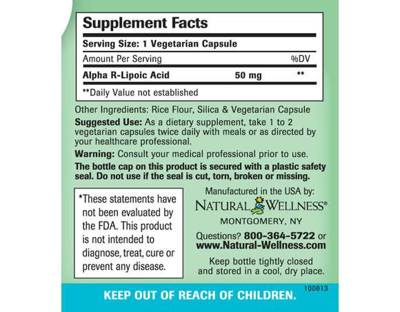 Alpha R-Lipoic Acid - Supplement Facts Large