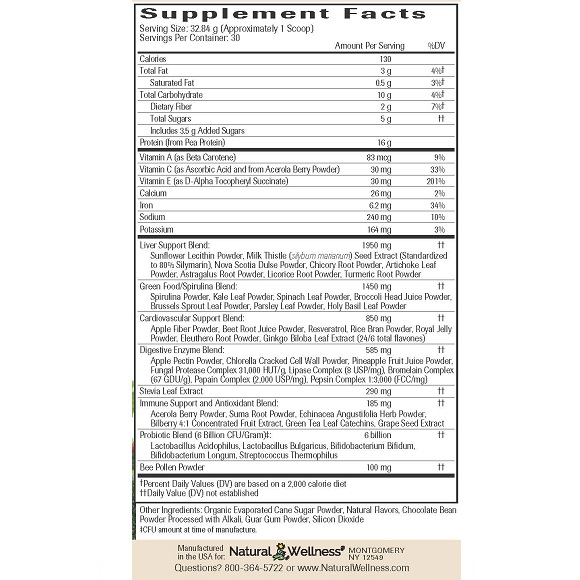 Vanilla Chai UltraNourish - Supplement Facts Large