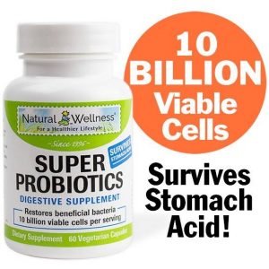 Natural Wellness's Super Probiotics contains 10 billion viable cells per serving.