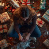 Holiday Stress 2025: Why It’s Rising and How to Protect Your Mental Health A person wrapping Christmas gifts amid clutter, capturing the stress and overwhelm of holiday season 2025.