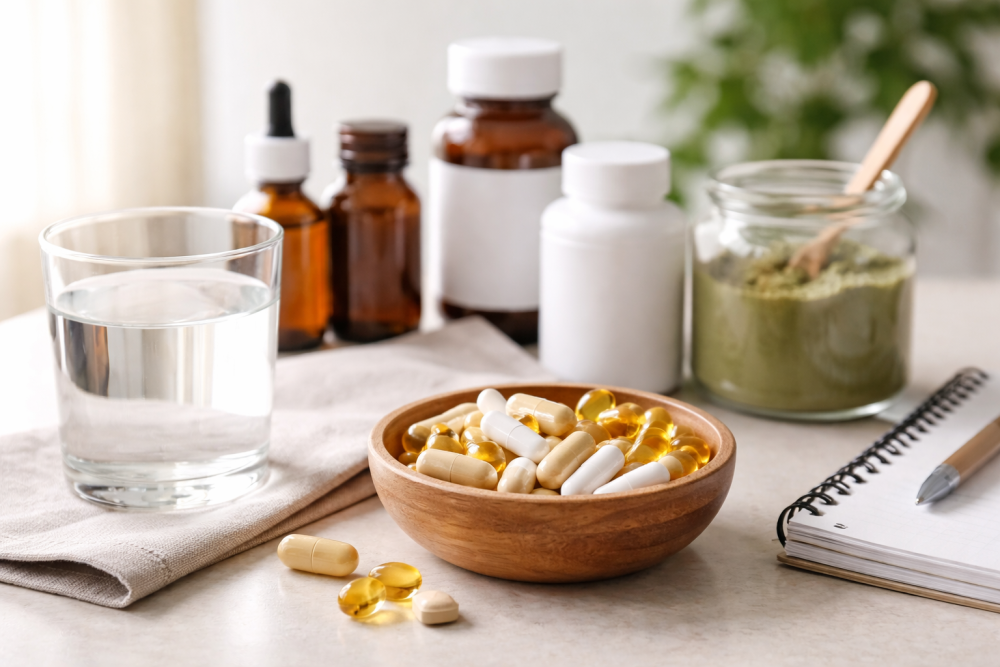 Do supplements work immediately? Vitamins and supplements on a table